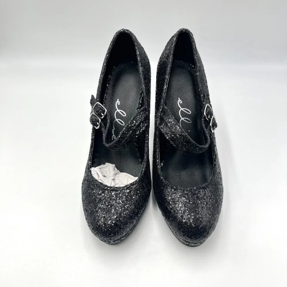 Ellie Size 8 8M Black‎ Glitter Platform Mary Jane Stiletto Heels Pumps Shoes